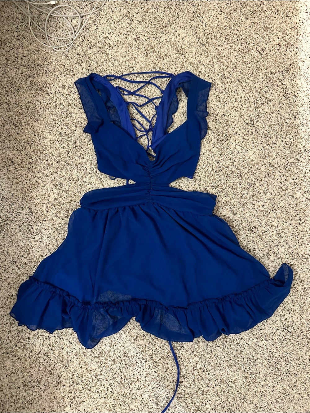 Lucy in the Sky Royal Blue Lace-Up Cutout Babydoll
